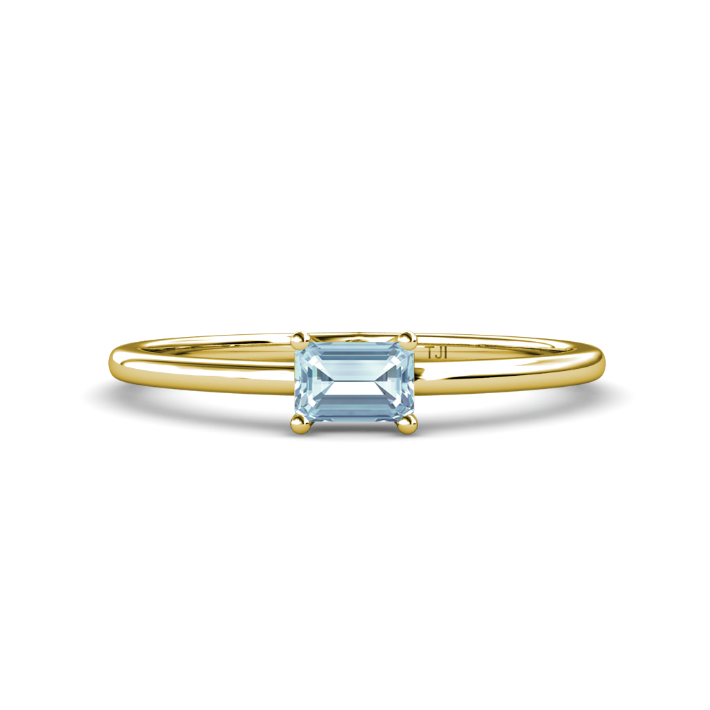 Norina Classic Emerald Cut 6x4 mm Aquamarine East West Solitaire Engagement Ring 
